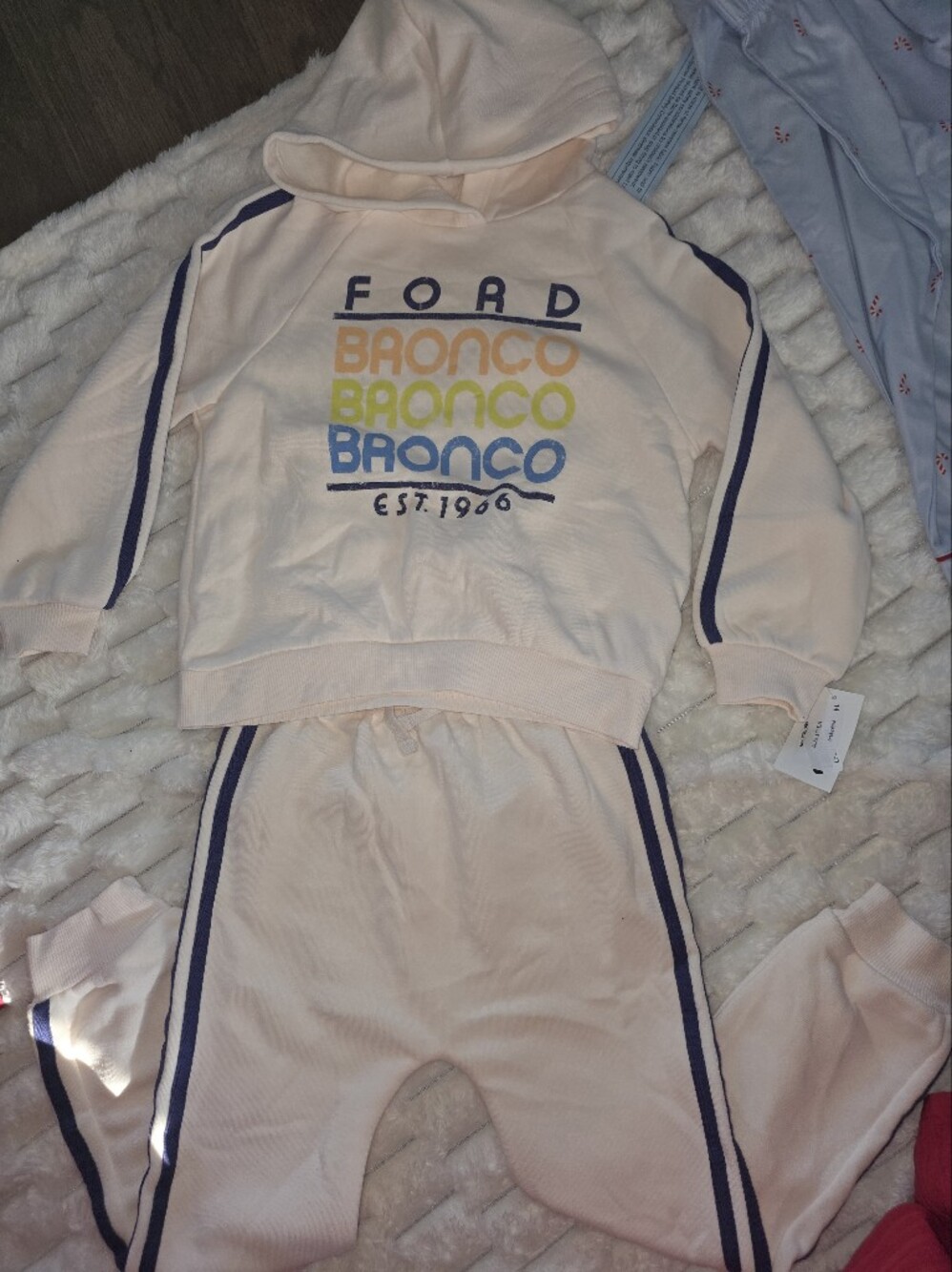 Kids' Pale Pink Hooded Jogger Set with Rainbow Logo